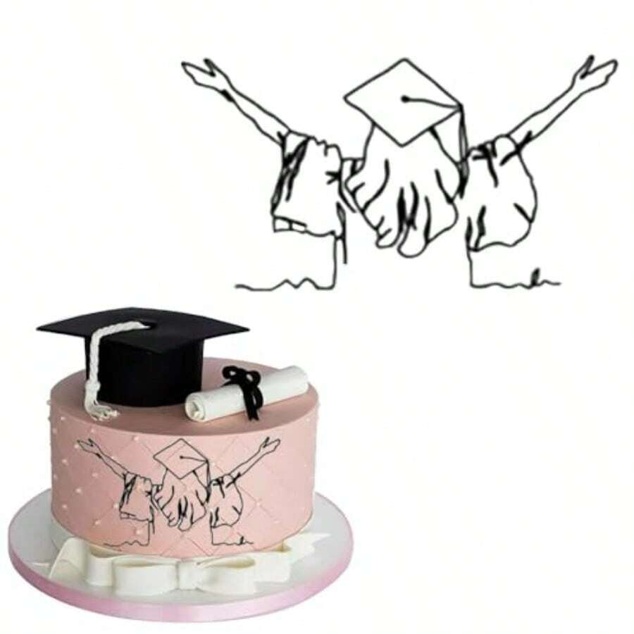 DGraduation Cake Toppers For Women Black Acrylic Cake Decorations Minimalist Art Line Cake Picks For 2025 Graduation Party Plies Dert Bouquet Decor - như hình ảnh - Xem 1