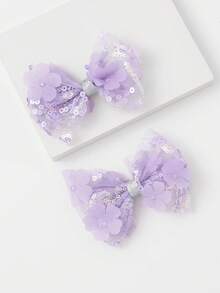 2 chiếc kẹp tóc thời trang đính sequin hình nơ cho bé gái tuổi teen, thích hợp sử dụng hàng ngày. - Màu tím - Xem 4