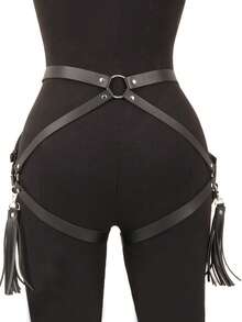 1件性感PU皮革束缚带，哥特风格，带扣腰带，包含吊袜带和大腿绑带，适合日常穿着，也可作为圣诞节、情人节、音乐节等节日送给女友的礼物。 - 黑色 - 查看 4