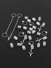 30 Pieces Of Star Tassel Dreadlocks, Braid Rings, Braid Decorations, Metal Pendants, Y2K Party Punk Hot Girl Hair Accessories, Claw Clips, Hair Slide, Hair Barrettes