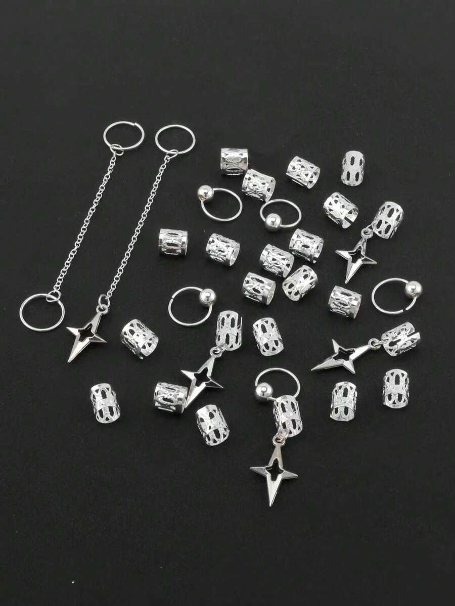 30 Pieces Of Star Tassel Dreadlocks, Braid Rings, Braid Decorations, Metal Pendants, Y2K Party Punk Hot Girl Hair Accessories, Claw Clips, Hair Slide, Hair Barrettes