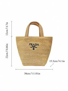 Prada Túi Tote Khaki Raffia - Túi xách đan rơm dung tích lớn, phong cách đồng quê nước Pháp - Màu Khaki - Xem 5