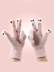 1 Pair Women's Unisex Cute New Fingerless Fuzzy Knit Gloves, Touchscreen Gloves, Outdoor Warm Knitted Mittens For Campus, Students, Writing, Autumn/Winter, Cartoon Style, Versatile