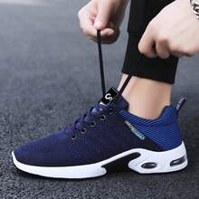 Men's Lightweight Athletic Shoes: Breathable Air Cushion Running Sneakers With Non-Slip Sole & Lace-Up Closure | Durable Abrasion-Resistant Gym Shoes For Jogging, Workouts & Fitness Training | Comfortable Walking Shoes For Active Men.Tenis Para Hombre,Zapatillas De Hombre,Blue Shoes.Navy Blue Shoes. - Màu xanh lam - Xem 7
