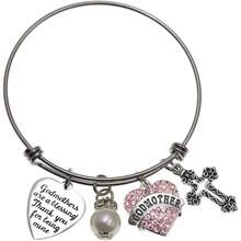 LParkin Pulsera de madrina Godmothers are a Blessing Thank You Being Mine pulsera de acero inoxidable para regalo de madrina, 8 5 inch, Metal - inicial - Ver 1