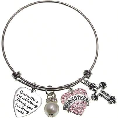 LParkin Pulsera de madrina Godmothers are a Blessing Thank You Being Mine pulsera de acero inoxidable para regalo de madrina, 8 5 inch, Metal