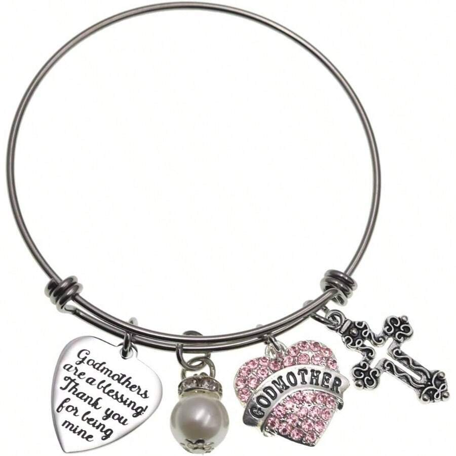 LParkin Pulsera de madrina Godmothers are a Blessing Thank You Being Mine pulsera de acero inoxidable para regalo de madrina, 8 5 inch, Metal - inicial - Ver 1