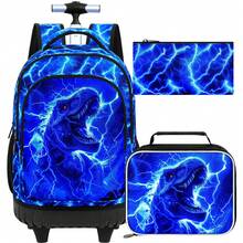 Set de 3 mochilas con ruedas para niños, mochila escolar con ruedas - Dinosaurio relámpago - Mochila con ruedas - Ver 2