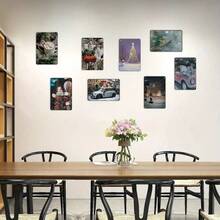 Targa in metallo vintage con motivo floreale a tazza da tè - opera d'arte da parete rustica con rose rosa e uccellini blu, targa in ferro per decorazione di casa, ufficio, caffè, biblioteca, senza bisogno di elettricità, facile da appendere, decorazione per esterni - Multicolore - Visualizzare 5