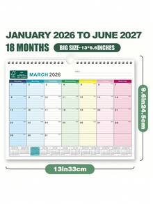 1张18个月挂历（2026-2027年）| 2026年1月至2027年6月，13 x 9.6英寸，大字印刷，螺旋装订，带挂钩，包含节假日和儒略日，倒计时方格，可查看过去/未来日期，覆膜纸 - 彩色 - 查看 3