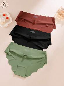 Aofeiqike Bộ 3 chiếc quần lót lụa băng không đường may kiểu Châu Âu & Mỹ, quần lót thể thao yoga cạp trung thoáng khí viền lượn sóng dành cho nữ, thoải mái, thoáng khí, gợi cảm, giản dị, thiết kế không đường may dễ thương. - Nhiều màu - Xem 15