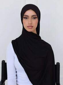 1件装女士加大码针织头巾，柔软纯色优质棉质针织发带，适合穆斯林日常佩戴，斋月和开斋节期间也可佩戴。