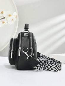 Bolsa Feminina Preta - Mini Bolsa Transversal Com Alça De Ombro Removível, Bolsa Tote Casual, Design Com Zíper Duplo E Alça De Ombro Removível. - Preto - Ver 8