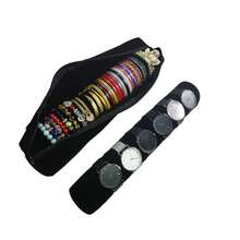 Bracelet Bangle Watch Roll Travel Pouch Jewelry Organizer, Black Gray Velvet Portable Zipper Pouch With Removable Roll Insert For Standard Size 12.5\ W X 2.8\ Diameter. (All Black),Black - 黑色的 - 查看 4