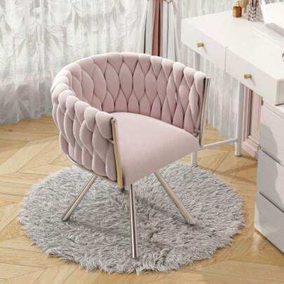 Samt-Schminkstuhl, 1St, Einzelner Luxuriöser Schlafzimmer-Drehstuhl, Freizeit-Drehstuhl, Vier Stützbeine Aus Metall, Rosa