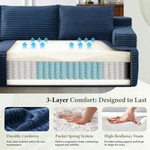96" Sectional Couches For Living Room Fluffy Cloud Couch Sofa With Deep Seat Upholstered Boneless Couchs Modern Modular Sectional Couch With Chaise - 藍色 - 查看 4