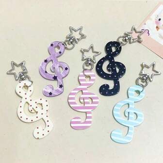 1pc Korean Retro Sweet Polka Dot, Stripe, Star, Music Note Keychain, Phone Charm, Bag Pendant, CCD Charm, Phone Lanyard