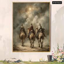 1 Pc Canvas Painting, The Three Wise Men Follow The Star Of Bethlehem - A Wall Art Of The Biblical Nativity Scene Of Jesus , Wooden Framed Art,High Quality ,Thickness 2. 25cm/1inch Wall Art Prints Poster Direct Hanging Decor For Home Gifts,Living Room, Bathroom, Bedroom, Kitchen,Bar,Office,Halloween, Christmas And Valentine's Day Gifts,2D Plane - 彩色 - 查看 1