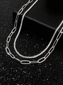 1pc Sparkling Double-Layered Chain Necklace, 925 Sterling Silver, Delicate And Elegant, Suitable For Daily Dating Wear, Birthday Gifts - Necklace - View 6