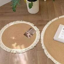 1pc Handmade Woven Cotton Rope Tasseled Round Rug - Living Room, Bedroom, Balcony, Study Room, Christmas Gift, Holiday Gift, 3 Sizes: 31.5in/17.72in/15.75in