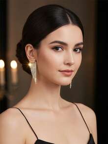 一对奢华水晶流苏吊坠耳环，女士款，适合新年派对、婚礼、约会、夜店、晚间社交场合，是送给她的好礼物。 - 彩色 - 查看 2