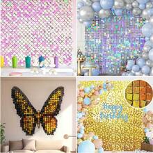 5pcs/Set Metallic Shimmery Backdrop Boards, 30*30cm, Party Decoration, Gold, Silver, Colorful - 5 Pieces Of Iridescent Silver Wind-driven Semi-transparent Base Plate - View 4