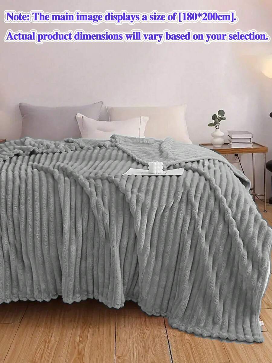 1 件灰色条纹毛绒超细纤维柔软保暖毯，适用于卧室和客房 - 灰色 - 查看 1