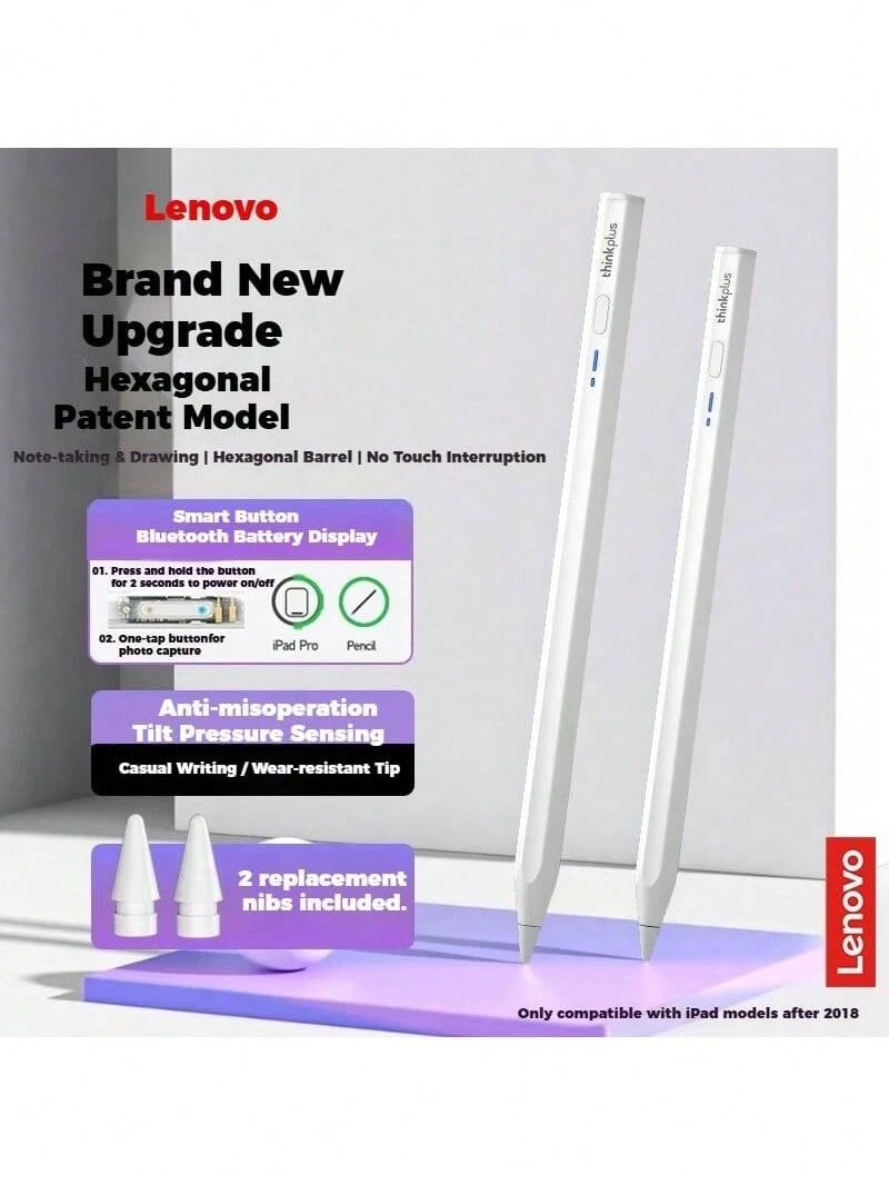 Lenovo El lápiz óptico para tableta Apple BP18BL cuenta con operación rápida por Bluetooth, escritura anti-errores en pantalla completa, batería de larga duración y carga conveniente para satisfacer las necesidades diarias de toma de notas y dibujo. - Blanco - Ver 1