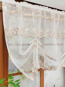 1 chiếc rèm cửa buộc dây họa tiết hoa lãng mạn cho cửa sổ nhỏ, kiểu dáng La Mã, có thể điều chỉnh, chất liệu ren voan mỏng, nhiều lớp, thích hợp trang trí nhà cửa, bao gồm rèm cửa sổ, rèm trang trí ban công và rèm có khe luồn thanh treo. - Màu be - Xem 3