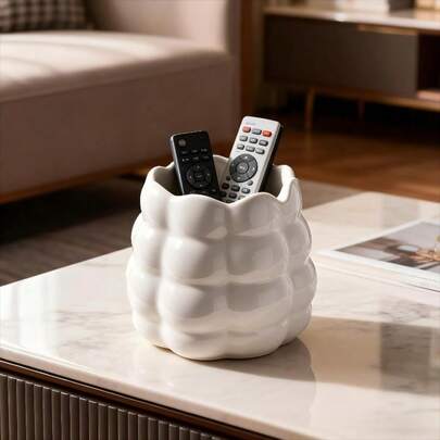 1pc White Ceramic Storage Jar - Elegant Multipurpose Desktop Organizer Container For Makeup Brushes, Jewelry, Pens And Small Items - Durable Ceramic Pot, Smooth Surface, Suitable For Vanity, Office, Vanity Organization, Canister