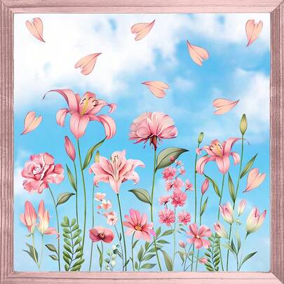 1pc Spring Floral Plant Removable Window Sticker, Suitable For Bedroom, Living Room, Balcony, Foyer Decor