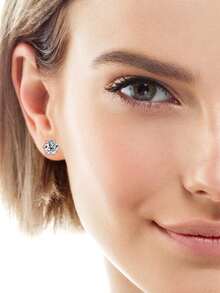 XUJIA 一对925纯银皇冠六爪莫桑石耳钉，3毫米/4毫米/5毫米/6.5毫米/8毫米/9毫米经典圆形D色VVS1净度宝石，金色，珠宝礼品