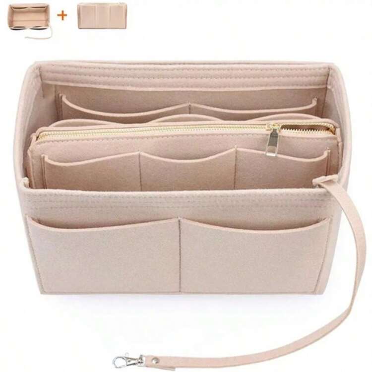 1个特大/大/中/小号多功能大容量毛毡布内衬化妆包毛毡袋可拆卸收纳袋旅行配件 - 米色 - 查看 2