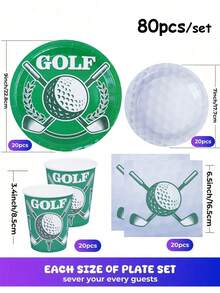 Golf-Themen Einweg-Papier-Tablett-Set, inklusive 9-Zoll und 7-Zoll Papier-Tassen-Servietten. Geeignet für verschiedene Anlässe wie Clubs, Partys, Picknicks, Hochzeiten, Baby-Partys, Abschlussfeiern, Familienbankette und Partyartikel. Geeignet für Küche und Esszimmer Dekoration sowie Partydekoration. Dies ist ein Set aus Empfangs-Papptellern und Einweg-Geschirr. Hochzeitsparty, Design.