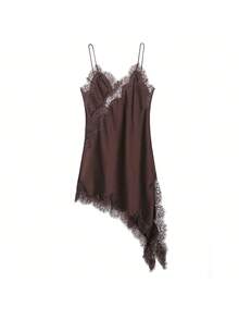 山茶花新款夏季女装时尚性感不对称蕾丝连衣裙，欧美风格