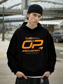 (Double Sided Printing) F1 Racing Culture Element Printing, Polyester Fiber Hooded Sweatshirt, A Must-Have Fashion Item For Autumn And Winter~Skin Friendly, Warm And Not Stuffy, Adding More Comfortable Matching Possibilities. - 黑色 - 查看 2