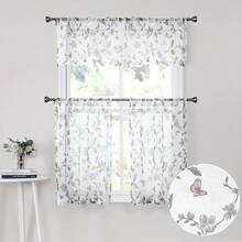 Tollpiz Sheer Floral Curtain Valance Grey Flower Butterfly Printed Bedroom Curtain Valances Rod Pocket Voile Faux Linen Window Valance Curtains For Living Room, 54 X 16 Inches Long, Set Of 1 Panel,54inchWx16inchL(Packof1),Grey - 灰色 - 查看 8