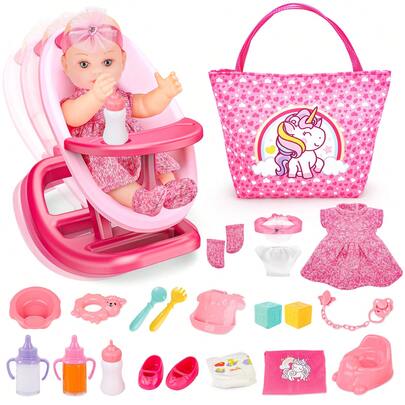 2 In 1 Baby Doll Playset Upgrade Baby Rocker Chair With Handbag Feeding Nursery Pretend Play Toy