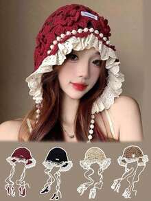 1pc Thick Handmade Crochet Hollow Out Beanie Hat, Warm Knitted Tasseled Cap, Fashion Accessory For Women, Suitable For Winter, Boho, 4th Of July, Mother-Daughter Outfit, Halloween, Vacation ASOQ - 多色 2 - 查看 9