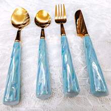 8/20pcs Golden Unique Stainless Steel Tableware, Beautiful Silverware Old-Fashioned Elegant Colorful Ceramic Handle Steak Knife, Dessert Spoon, Fork And Spoon - Multi-Color Creative Tableware Porcelain, Perfect For Daily Dining And Holiday Gatherings