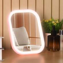 LED Lighted Makeup Mirror, Portable Foldable Travel Mirror With Adjustable Stand, 3 Color Modes, Illuminated Vanity Mirror, Smart Dimmable Touch Screen, Suitable For Vanity, Bedroom, Dressing Room, 360° Rotation, USB Charging, Gift For Valentine's Day, Mother's Day, Girls - Small Mirror - View 3