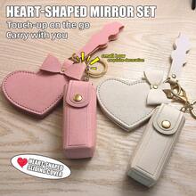 1 Set Portable Compact Mirror & Lipstick Case, Elegant Romantic Dust Cover Small Mirror + Lip Balm Mini Pouch Set, PU Leather Material Small Pouch, Can Be Used As Keychain, Bag Charm, Decorative Accessory, 2-Piece Makeup & Grooming Mirror Set - Multicolor - View 3