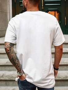 Men's Casual Contrast Color Patchwork Short Sleeve T-Shirt - White - View 2