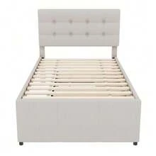 Upholstered Bed, 90 X 200 Cm (90 X 190 Cm), Family Bed, Bed With Three Drawers, Trundle Bed, Adjustable Headboard, Mattress Not Included, Beige - Beige - View 8