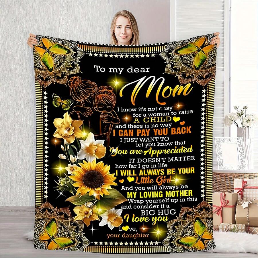 Give Me The Most Beautiful Gift For My Mom - A Blanket, With A Retro And Warm Style,Super Soft Flannel Printed  Blanket,As Birthday Gifts, Family, Wedding, Souvenir Blankets, Polyester Blankets Suitable For All Seasons, Washable, Machine Washable, Lightweight, Breathable, Comfortable, Warm, Unique, 280gsm For Him, Her Personalized Ideal Gifts For Her, Perfect Nap, Camping, Travel, Home, Daily Life, Office Decoration, Birthday, Anniversary, Valentine's Day, Thanksgiving, Christmas, Halloween, Mother's Day, Wedding, New Year Gifts ,Sofa,Bed,Car,Bedroom,Living Room,Office,  Outdoor Camping, Beach,Wall Decoration - 多色15 - 查看 1