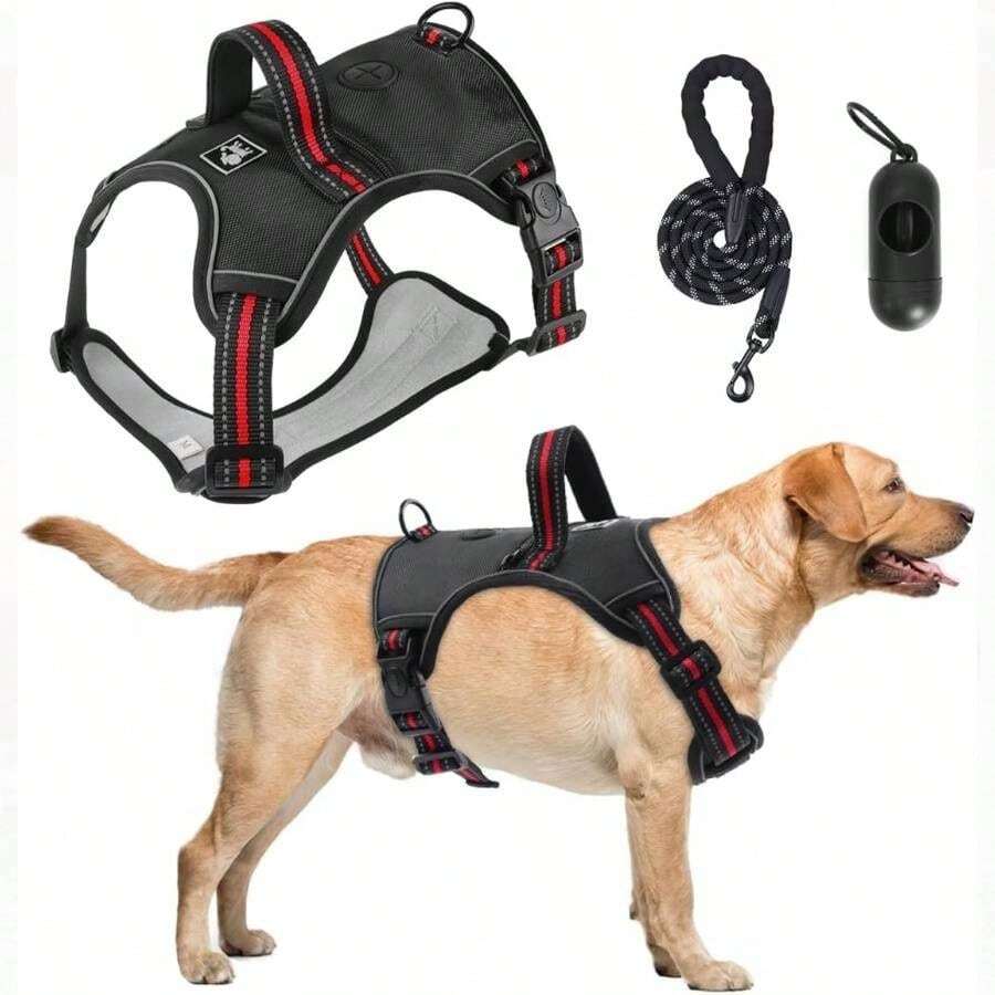 Pechera para Perro Mediano Chico con Correa 1.5m, Transportadora para Perro para Caminar Reflectante, Arnes para Viajar Entrenar Perros Accesorios Negro, - negro + S - Ver 1