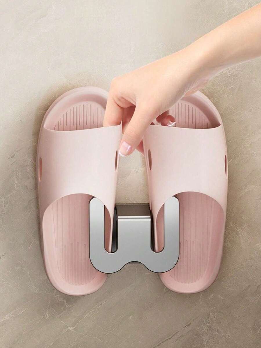 1pc Single Bathroom Slippers Rack, Wall Mounted No Drilling Bathroom Door Back Hanging Drainage Hook Shoe Storage Organizer