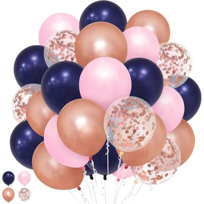 51PCS/Navy Blue And Pink Rose Gold Party Balloons 10/12 Inch Latex Helium For Kids Girls Women Birthday Gender Reveal Baby Shower Wedding Engagement Bridal Hen Cocktail Decorations