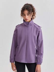 1 pieza Chaqueta deportiva a prueba de viento de unicolor para mujer, versátil para senderismo, trekking, primavera/otoño