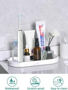 3M 1pc Marble White Oval Tray, Bathroom Vanity Tray, Kitchen Soap Holder, Perfume Candle Jewelry Organizer For Countertop Or Sink Home Bathroom Decor Bathroom Organizer Fall Decor Makeup Organizer Back To School - 彩色 - 查看 4